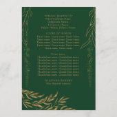 Elegant Emerald Green und Gold Leaf Quinceanera Programm (Rückseite)