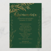 Elegant Emerald Green und Gold Leaf Quinceanera Programm (Vorderseite)