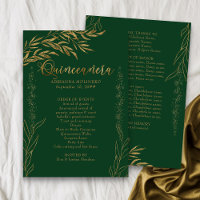 Elegant Emerald Green und Gold Leaf Quinceanera
