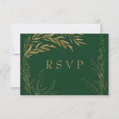 Elegant Emerald Green und Gold Leaf RSVP Karte (Vorderseite)