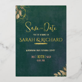 Elegant Emerald Green Velvet Save the Date Folieneinladung