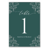 Elegant Emerald Green Vintag Small Wedding Tischnummer (Rückseite)