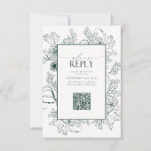 Elegant Emerald Green Wedding QR Code Bitte beantw RSVP Karte (Vorderseite)