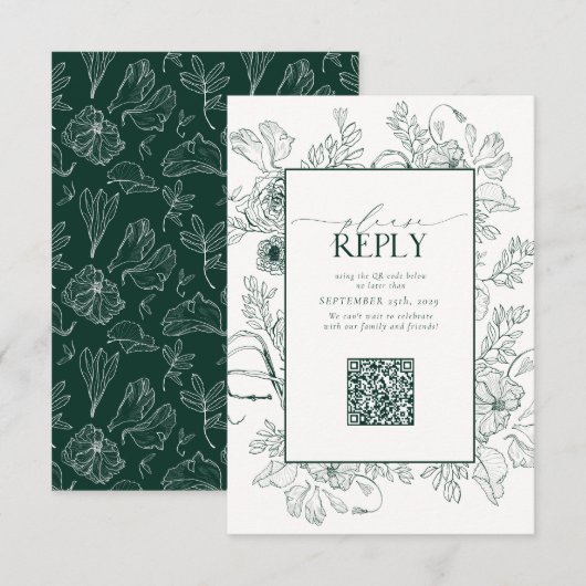 Elegant Emerald Green Wedding QR Code Bitte beantw RSVP Karte (Vorne/Hinten)