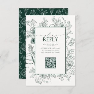 Elegant Emerald Green Wedding QR Code Bitte beantw RSVP Karte