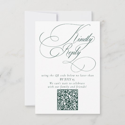 Elegant Emerald Green Wedding QR Code Bitte beantw RSVP Karte (Vorderseite)