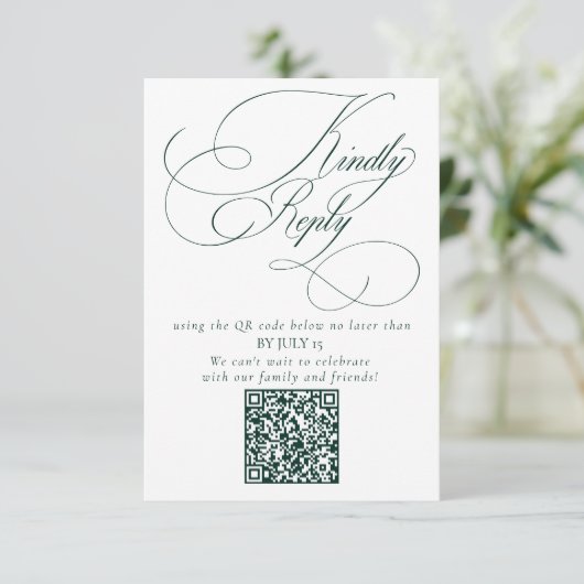 Elegant Emerald Green Wedding QR Code Bitte beantw RSVP Karte (Stehend Vorderseite)