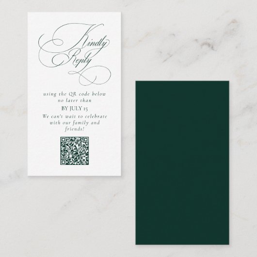 Elegant Emerald Green Wedding QR Code Bitte beantw Visitenkarte (Vorne/Hinten)