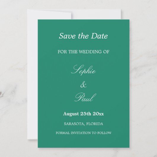 Elegant Emerald Green Wedding Save the Date (Vorderseite)