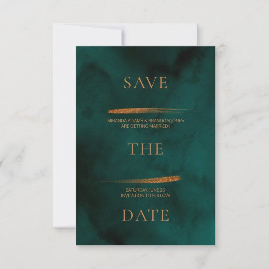 Elegant Emerald Green Wedding Save the Date Einladung (Vorderseite)