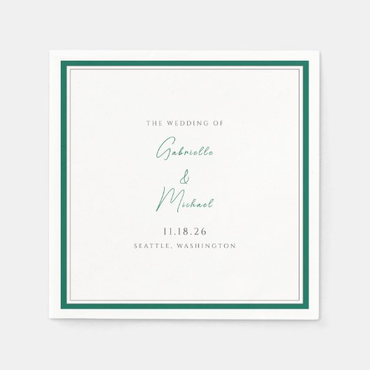 Elegant Emerald Green Wedding Script Napkins Serviette (Vorderseite)