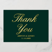 Elegant Emerald Green Wedding Vielen Dank Real Gol Folieneinladung (Vorderseite)