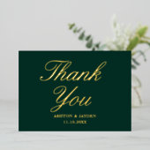 Elegant Emerald Green Wedding Vielen Dank Real Gol Folieneinladung (Stehend vorne)