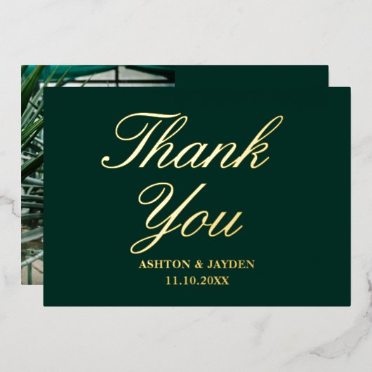 Elegant Emerald Green Wedding Vielen Dank Real Gol Folieneinladung (Vorderseite/Rückseite)