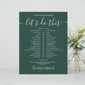 Elegant Emerald Green Wedding Zeitplan Zeitleiste (Stehend Vorderseite)