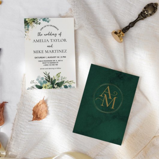 Elegant Emerald Greenery Wedding Einladung