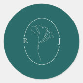 Elegant Emerald Outlined Monogram Wedding Runder Aufkleber (Vorderseite)