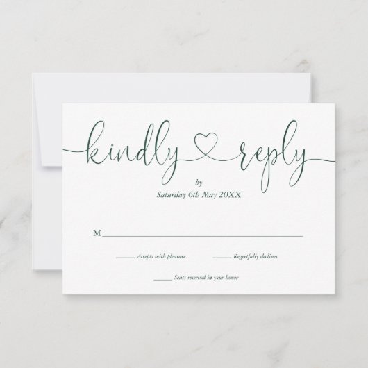 Elegant Emerald White Script Herzlich Willkommen A RSVP Karte (Vorderseite)