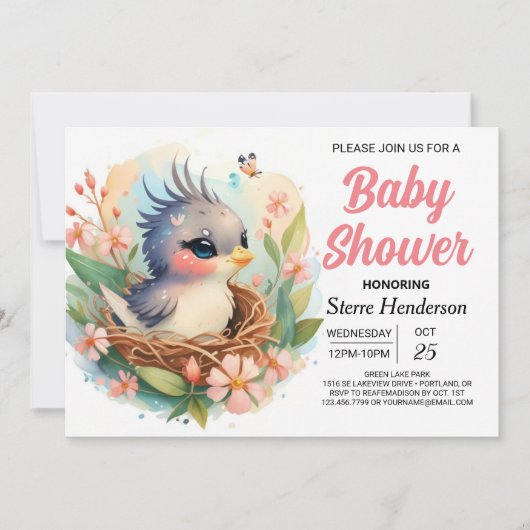 Elegant Enchanted Boho Bird Baby Shower Einladung (Vorderseite)