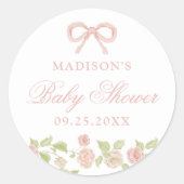 Elegant Enchanted Pink Floral Baby Shower Runder Aufkleber (Vorderseite)