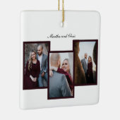 Elegant Engaged Married Script 3 Photo Collage Red Keramikornament (Rechts)
