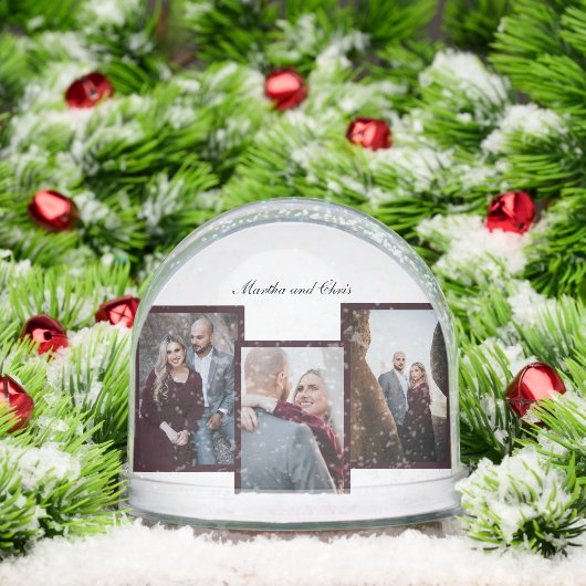 Elegant Engaged Married Script 3 Photo Collage Red Schneekugeln (Weihnachten)