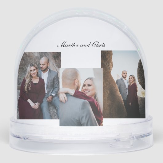 Elegant Engaged Married Script 3 Photo Collage Red Schneekugeln (Rückseite)