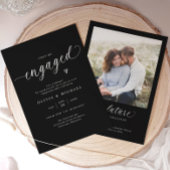 Elegant Engaged Modern Black Engagement Party Einladung