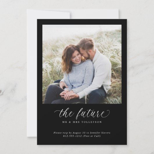 Elegant Engaged Modern Black Engagement Party Einladung (Rückseite)