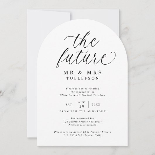 Elegant Engagement Party Black and White Einladung (Vorderseite)
