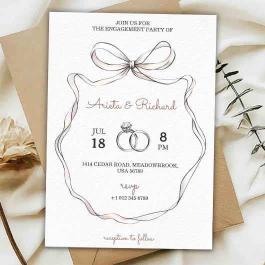 Elegant engagement party invitation with a bow einladung