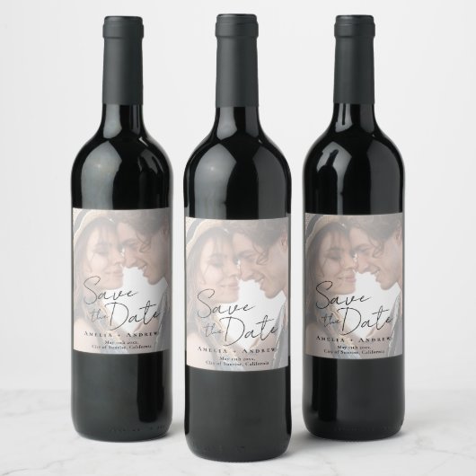 Elegant Engagement Photo Script Wedding  Weinetikett (Flaschen)