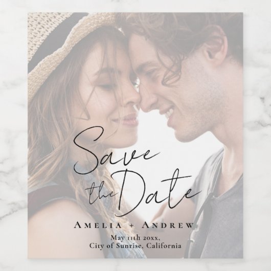 Elegant Engagement Photo Script Wedding  Weinetikett (Einzelnes Label)