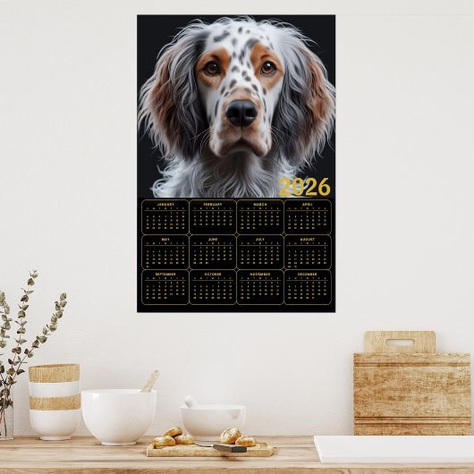 Elegant English Setter 2026 Calendar Poster (Küche)