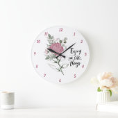 Elegant Enjoy The Little Things Quote Pink Rose Große Wanduhr (Zuhause)