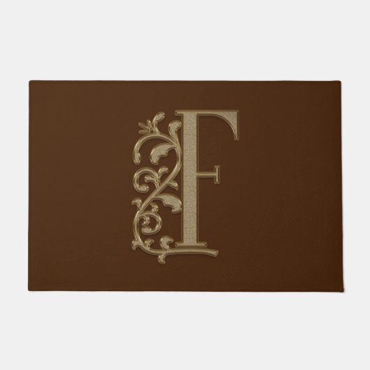 Elegant Entry Monogram F Initial on Brown Fußmatte (Vorderseite)