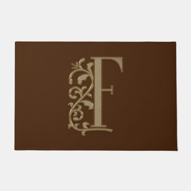 Elegant Entry Monogram F Initial on Brown Fußmatte (Vorderseite)