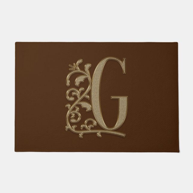 Elegant Entry Monogram G Initial on Brown Fußmatte (Vorderseite)