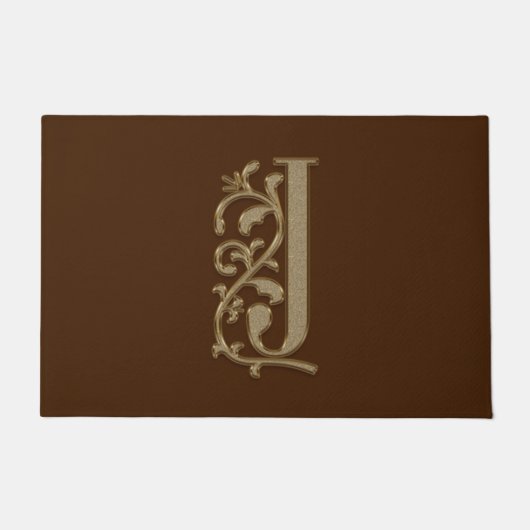 Elegant Entry Monogram J Initial on Brown Fußmatte (Vorderseite)
