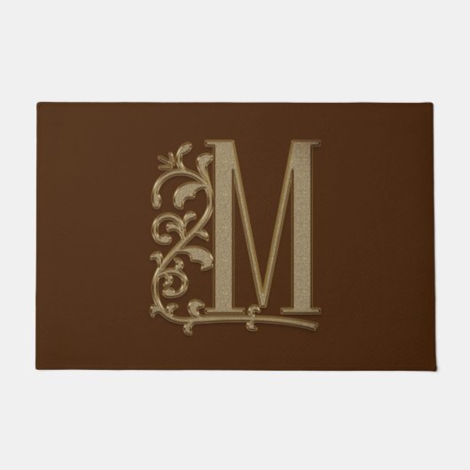 Elegant Entry Monogram M Initial on Brown Fußmatte (Vorderseite)