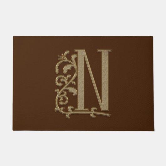 Elegant Entry Monogram N Initial on Brown Fußmatte (Vorderseite)