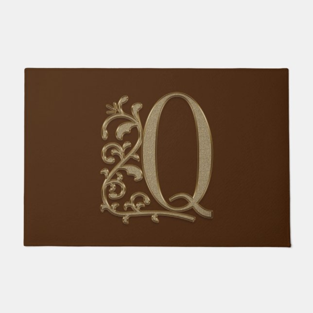 Elegant Entry Monogram Q Initial on Brown Fußmatte (Vorderseite)