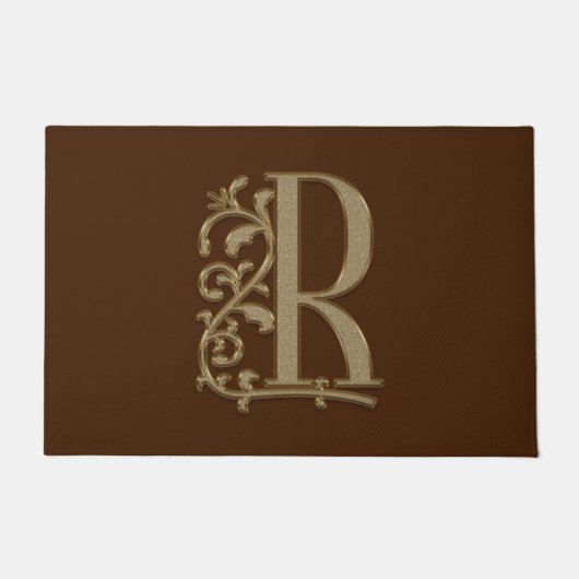 Elegant Entry Monogram R Initial on Brown Fußmatte (Vorderseite)