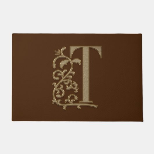 Elegant Entry Monogram T Initial on Brown Fußmatte (Vorderseite)