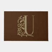 Elegant Entry Monogram U Initial on Brown Fußmatte (Vorderseite)