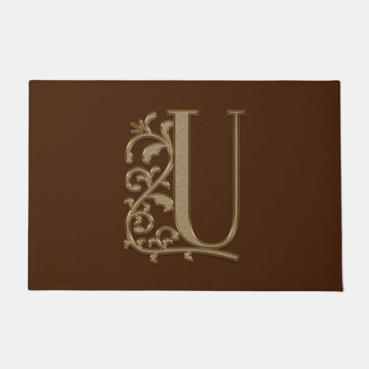Elegant Entry Monogram U Initial on Brown Fußmatte (Vorderseite)