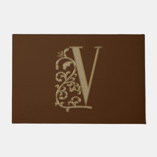 Elegant Entry Monogram V Initial on Brown Fußmatte (Vorderseite)