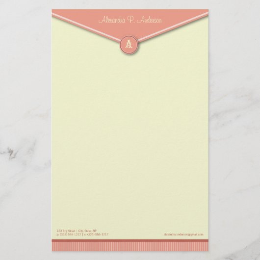 Elegant Envelope (melon) Monogram Stationery Briefpapier (Vorderseite)