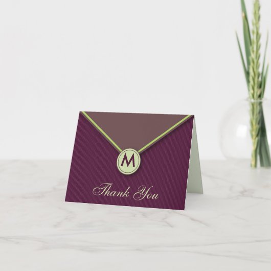 Elegant Envelope Monogram Eggplant Dankeschön Card Dankeskarte (Vorderseite)