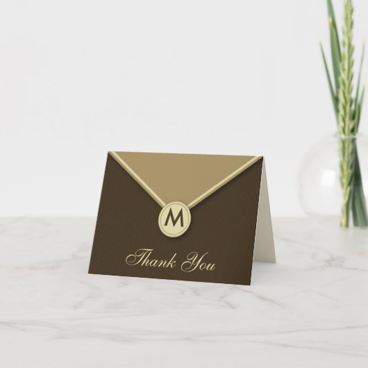 Elegant Envelope Monogram Mocha Dankeschön Card Dankeskarte (Vorderseite)